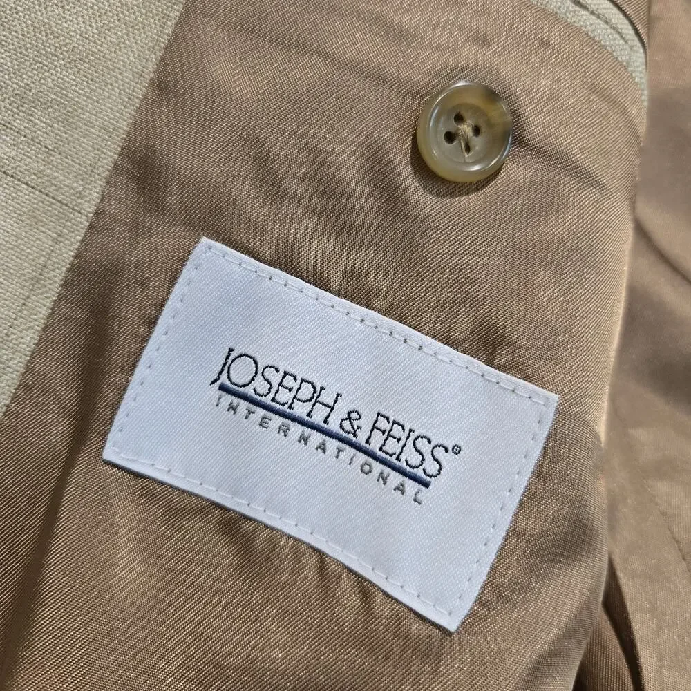 Joseph & Feiss Silk Wool Blend Beige Windowpane Blazer Sports Coat Size 41R